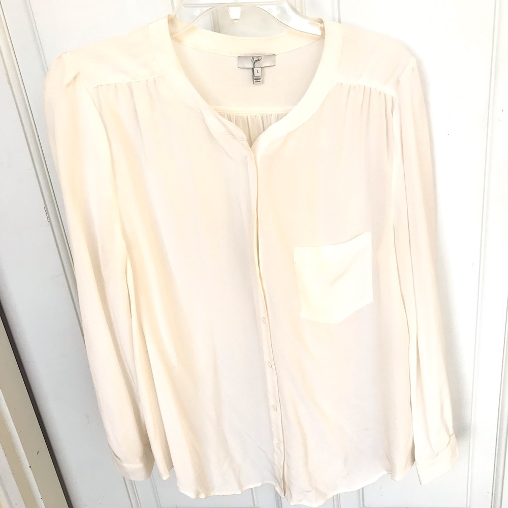 JOIE Cream White Button Down Silk Blouse L